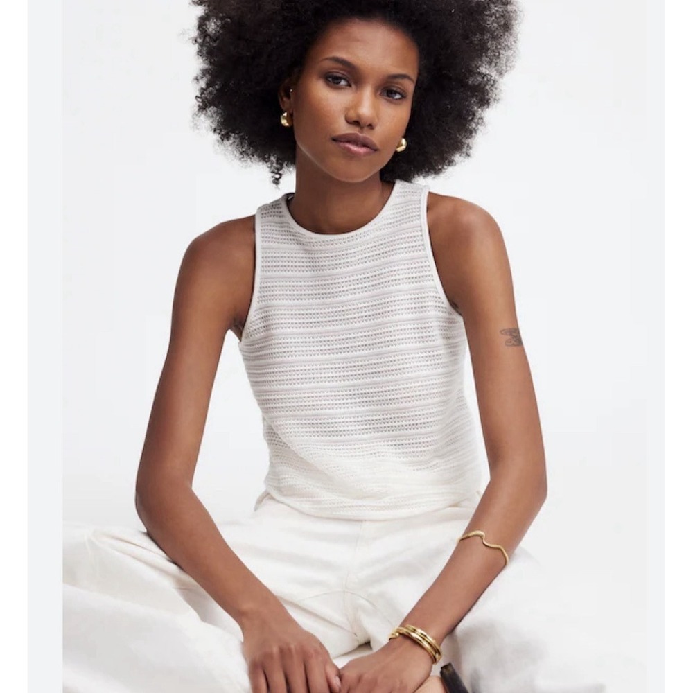 Madewell Portman Cotton Crochet Tank Top White Racerback Knit Womens Tank Sz M